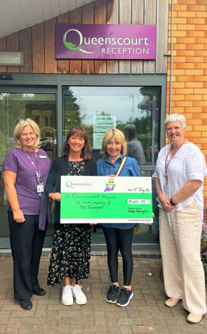 (L-R) Louise Charnock (Clinical Services Director), Rachel Pennington, Diane Woodward (Phill’s sister and Queenscourt Hospice Nurse) and Debbie Pierce Lawson (Corporate Services Director)